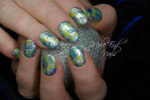 Gelish Sea Foam base with pigments and foil highlights