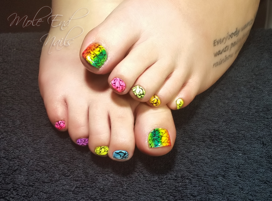 Neon Rainbow  toes with Uber Chic Stamping