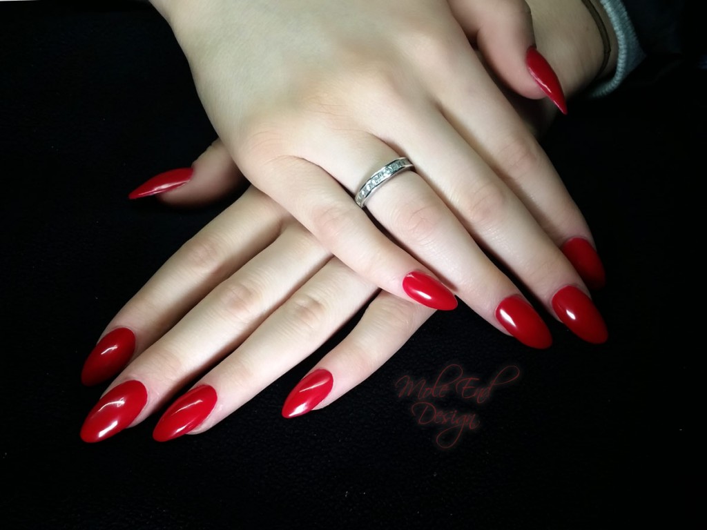 Classic Red Polish over Acrylic Enhancements